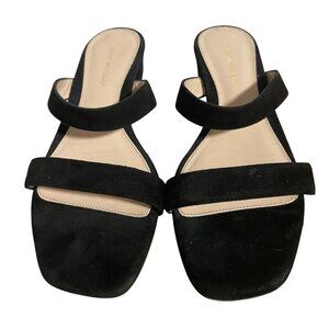 Black Stuart Weitzman Suede Sandals Size 6.5M Black Square Toe Chunky HeelSpain